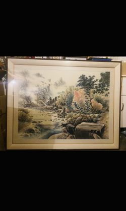 Vintage Korean Landscape Painting 57.5”x 45.5” - Serene Nature Scenery