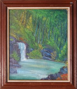 Waterfall vintage framed impasto landscape oil painting art