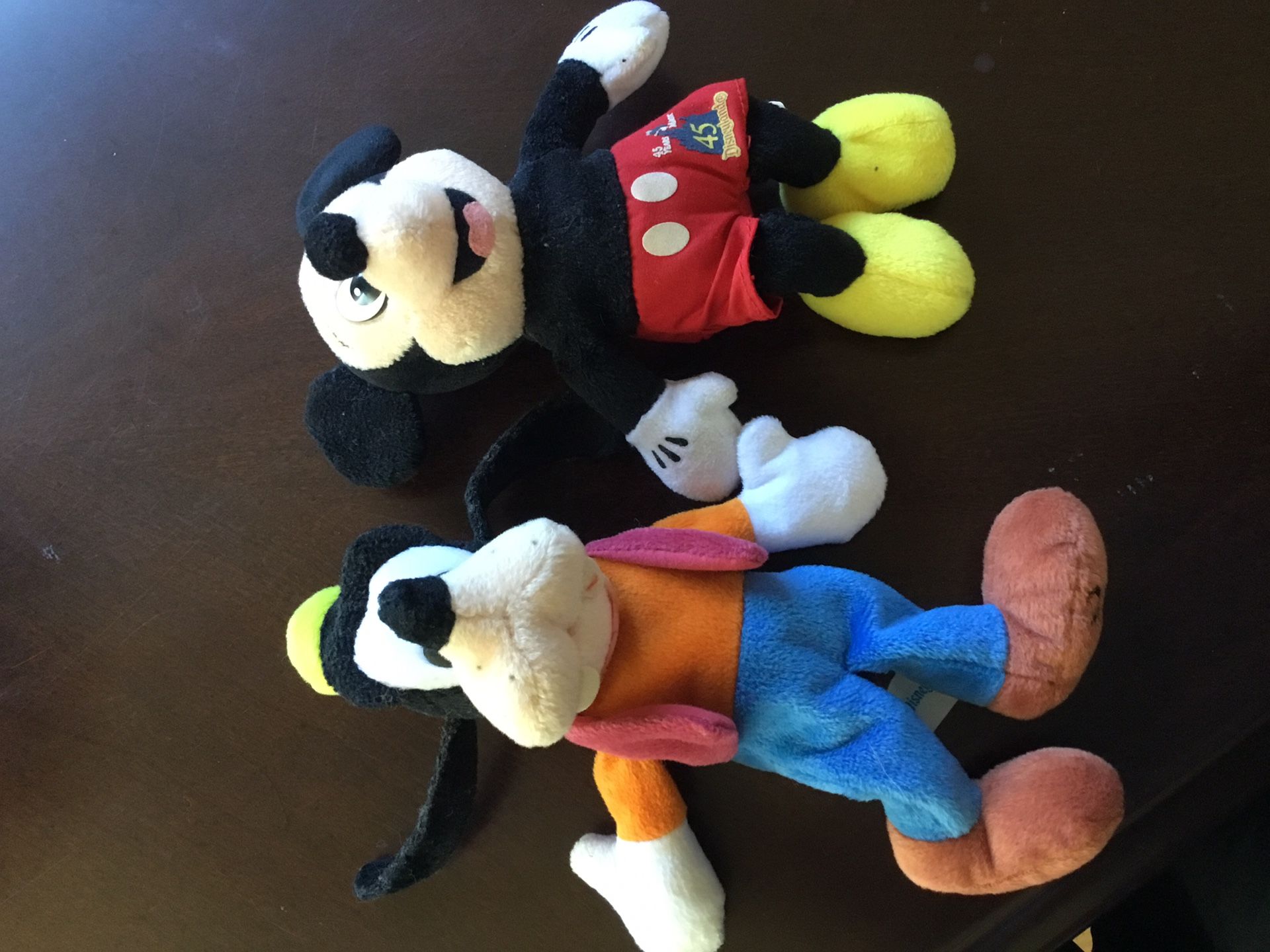 Rare, Mickey Mouse and Goofy 45 year anniversary stuffed animals in great shape. A must for the Disney collector! Will not be disappointed.