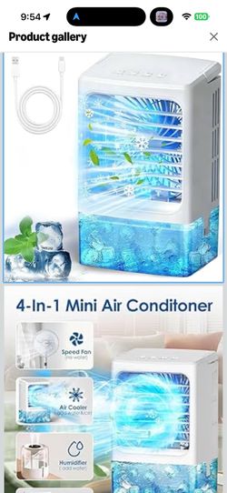 Mini Air Conditioner Small Portable AC Unit Portable Air Conditioners with 1500ml spray/hour 3 Speed Wind & 7 Colorful LED Light Cool Mist &Timer Evap