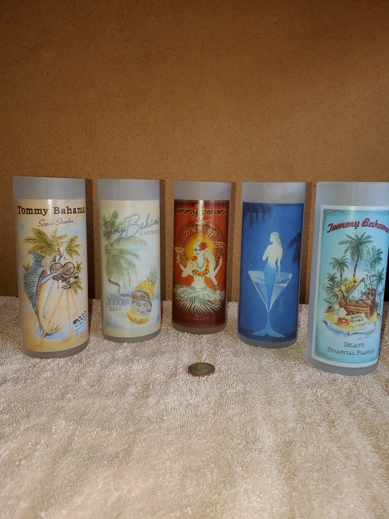 New Set Tommy Bahama Frosted Bar Glasses & Dozens more items posted here