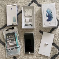 Apple IPhone 6s Plus 64gb UNLOCKED all BRAND NEW earbuds charger / privacy glass tempered screen/ 2 x case