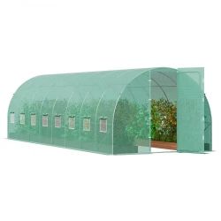  528^Walk-in Tunnel Greenhouse, 27.4x9.5x7.4 ft Hoop House Greenhouse Tunnel, Plant Hot House with Galvanized Steel Frame, Green PE Cover, Swing Door 