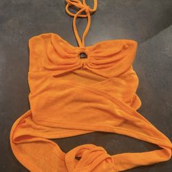 SHEIN Orange Cross Body Halter Top, Size XS