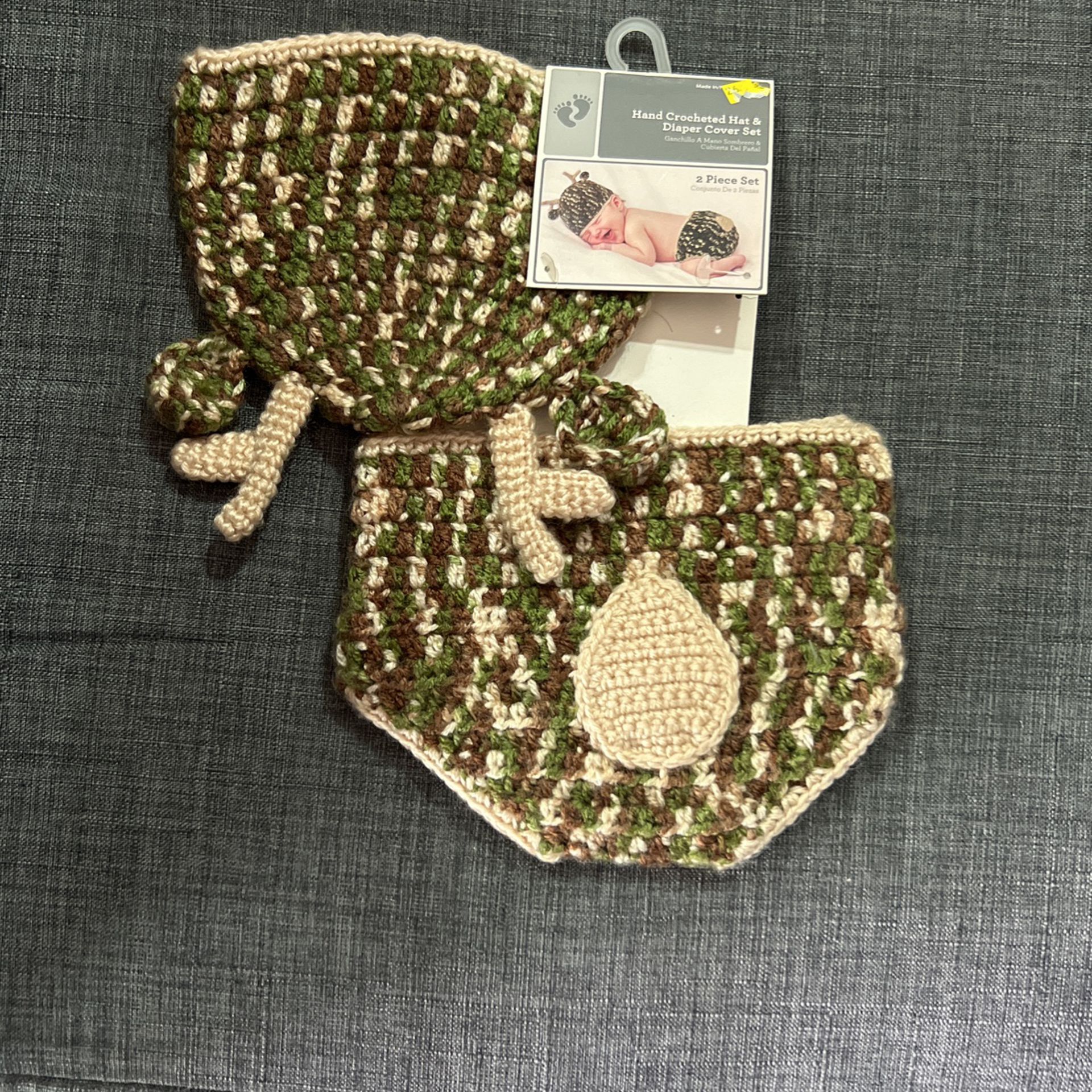 Hand Crocheted Hat & Diaper Cover DEAR Set