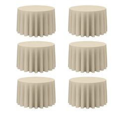 6 Pack Beige Round Tablecloths 108 Inch - Circle Bulk Linen Polyester Fabric Washable Table Cloth Cover 