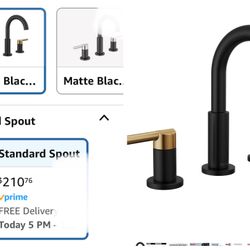 Open Box Delta Nicoli Matte Black/ Brushed Gold Faucet 3 Hole, 8 Inch Widespread Bathroom Sink Faucet for Vanity, Push-Pop Drain Assembly, Matte Black