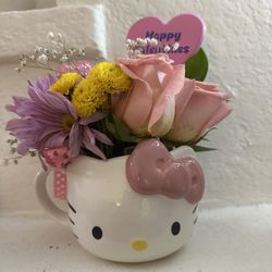 Valentines Day Hello Kitty Mug with Flowers 