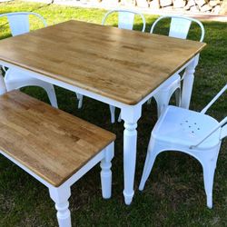 Dining Table Chairs And Bench Farmhouse Kitchen Table Set 
