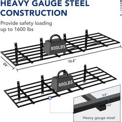 🥨FLEXIMOUNTS 2x6ft Heavy Duty Garage Storage Shelving, 1600lbs Total Weight Capacity, 2 Pack Wall Organization System, 24 x75inch Rack Floating Shelv