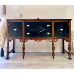 Refinished Vintage Jacobean Sideboard | Buffet | Dresser | Entry Console Table