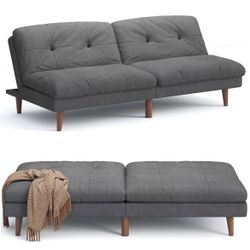 Convertible Futon Sofa Bed Futon Couch with Adjustable Back Upholstered Sleeper Sofa Bed for Living Room Furniture (Fabric,Grey)