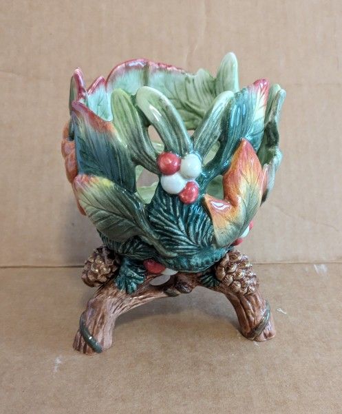 Fitz And Floyd Christmas Lodge Votive And Pillar Candle Holder Vintage