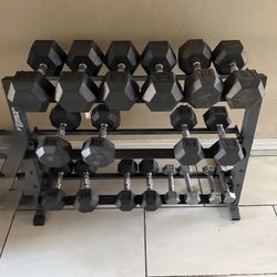 Dumbbells weights 5-50lbs plus rack 486lbs total