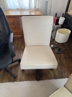 2 Office Chairs: Black Leather Executive + White Rolling Desk Chair