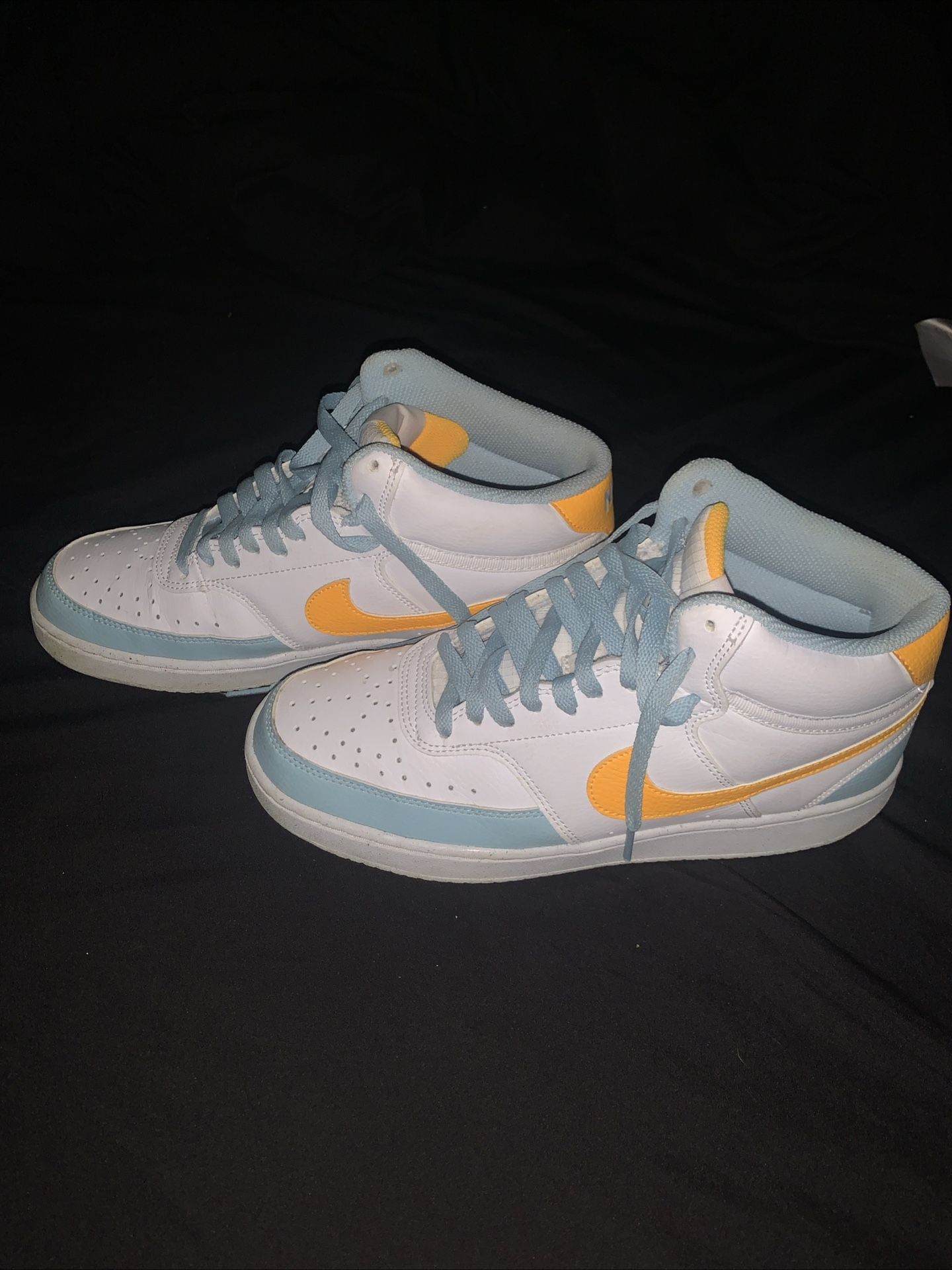 Nike Mens High Top Blue Yellow White Shoes