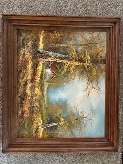 Framed Landscape Painting with House