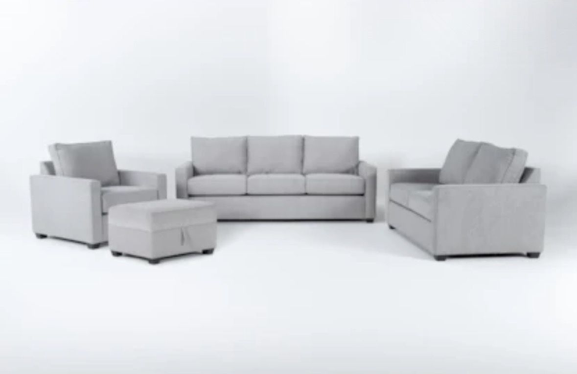 4 Piece Sofa Loveseat Armchair & Storage Ottoman Set