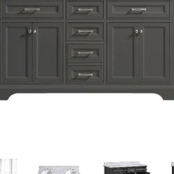 Home Decorators Collection Windlowe 61 in. W x 22 in. D x 35 in. H Bath Vanity in Gray with Carrara Marble Vanity Top in White with White Sink