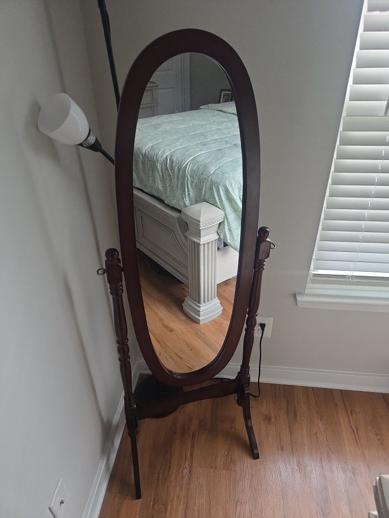 Roundhill furniture copper grove monks hood traditional wooden floor cheval mirror- Cherry