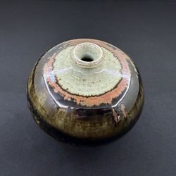 Studio Art Pottery Bud Vase Weed Pot Style Layered Earth Tones Glazed 4"