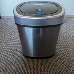 Trash Can Hands Free 2 Gallon Kitchen Office Touch less Simple Human Battery Powered Auto Opening Stainless Steel Metal Waste Basket Rubbish Bin
