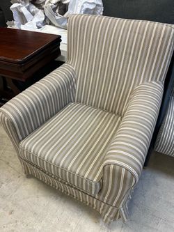 Striped Upholstered Armchair with Skirted Base