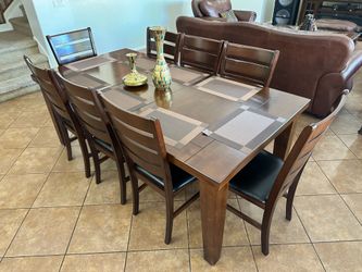 Dark Wood Dining Table with 8 Chairs