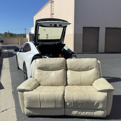 Messina Leather Power Reclining Loveseat w/ Power Headrests Cream