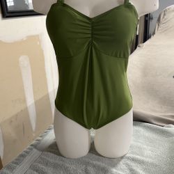 Green One Piece Ruffle Swim Suit L