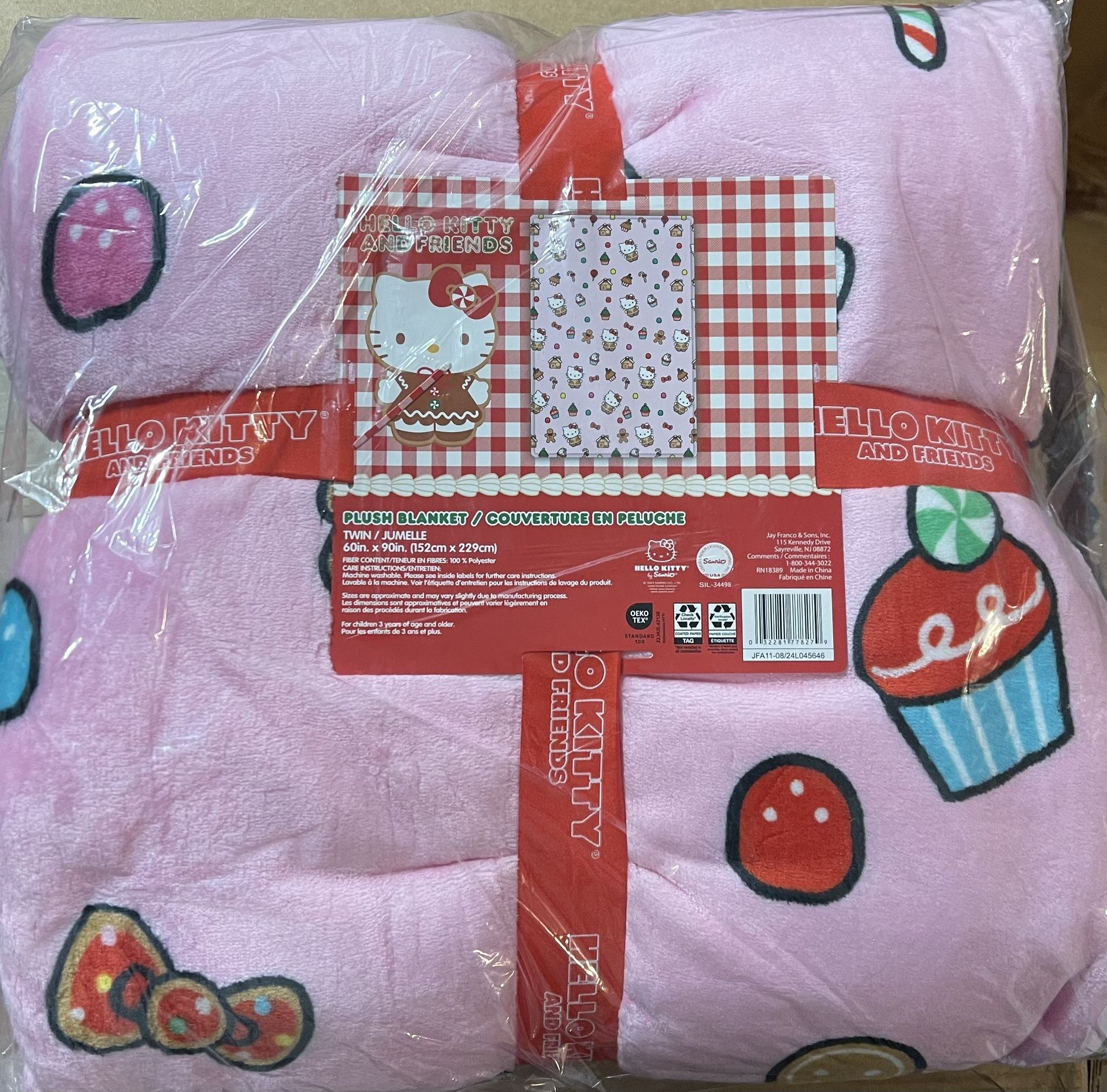 Hello Kitty, Twin Christmas Blanket Gingerbread (Pink)