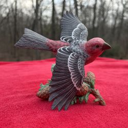 Vintage Pine Grosbeak Lenox Flying Bird Wing Spread Pine Cones