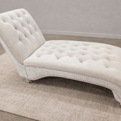 Armless Velve Chaise Lounge Indoor, Button Tufted Upholstered Lounge Chair with Solid Acrylic legs