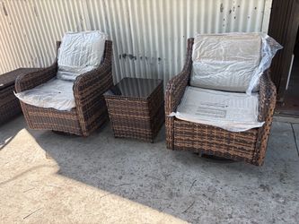 Patio Furniture Set 3 Pieces Luxury Outdoor Bistro with Swivel Rocker Chairs and Side Table, gray