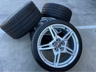 2022 Corvette C8 Z51 Wheels Rims Michelin Tires Bright Open Spoke Silver Factory OEM