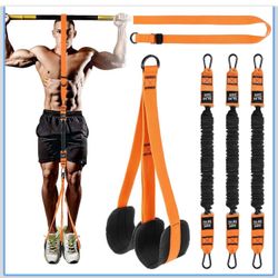 Ptwola Heavy-Duty Pull Up Resistance Bands Adjustable Height Assistance Band Dual Stable Feet Support Pedals Rest Strength Training Workout Equipment 