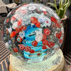 Glass Murano Style Artsy Paperweight 5 inches x 5 inches weighs 5 lbs