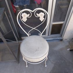 O.W. Lee iron chair vintage heart shaped back with roses white heavy duty made in USA 