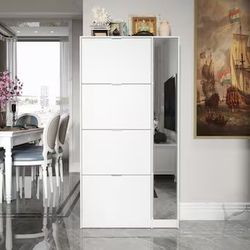 FUFU&GAGA 61.2-in H 4 Tier 24 pair White Engineered wood Shoe cabinet(KF200247US-01DC-001)