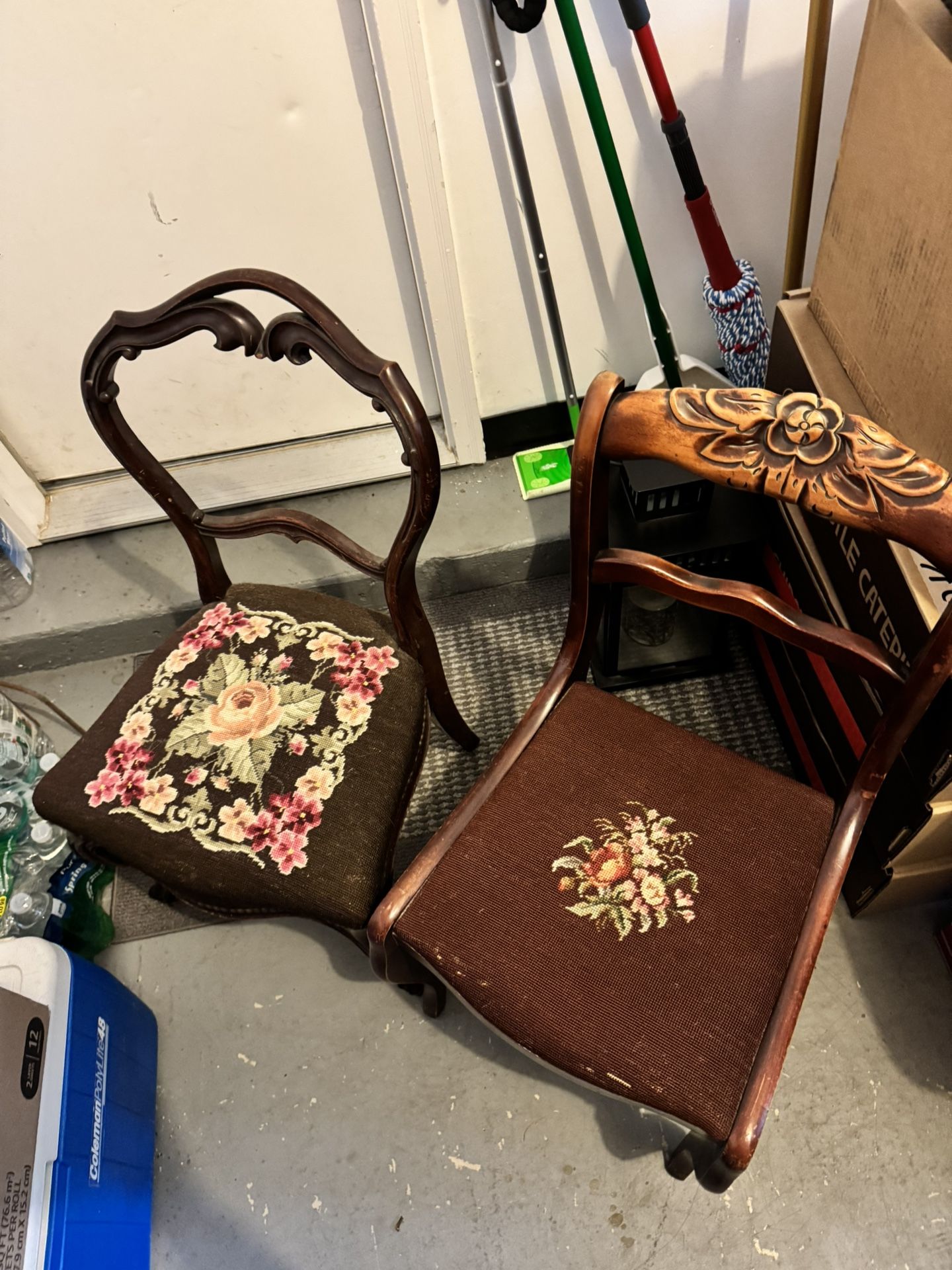 2 Antique Embroidered Chairs