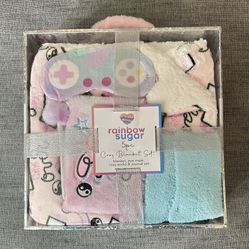 rainbow sugar 5pc Cozy Blanket Set: blanket, eye mask, cozy socks & journal set for girls