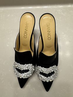 Giannico Daphne mule in black suede with crystal embellishment