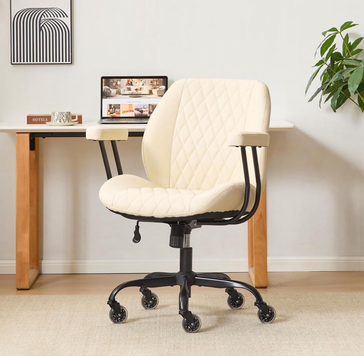 White Leather Home Office Ergonomic Computer Desk Chair Rubber Casters with Lumbar Support - Brand New in Box