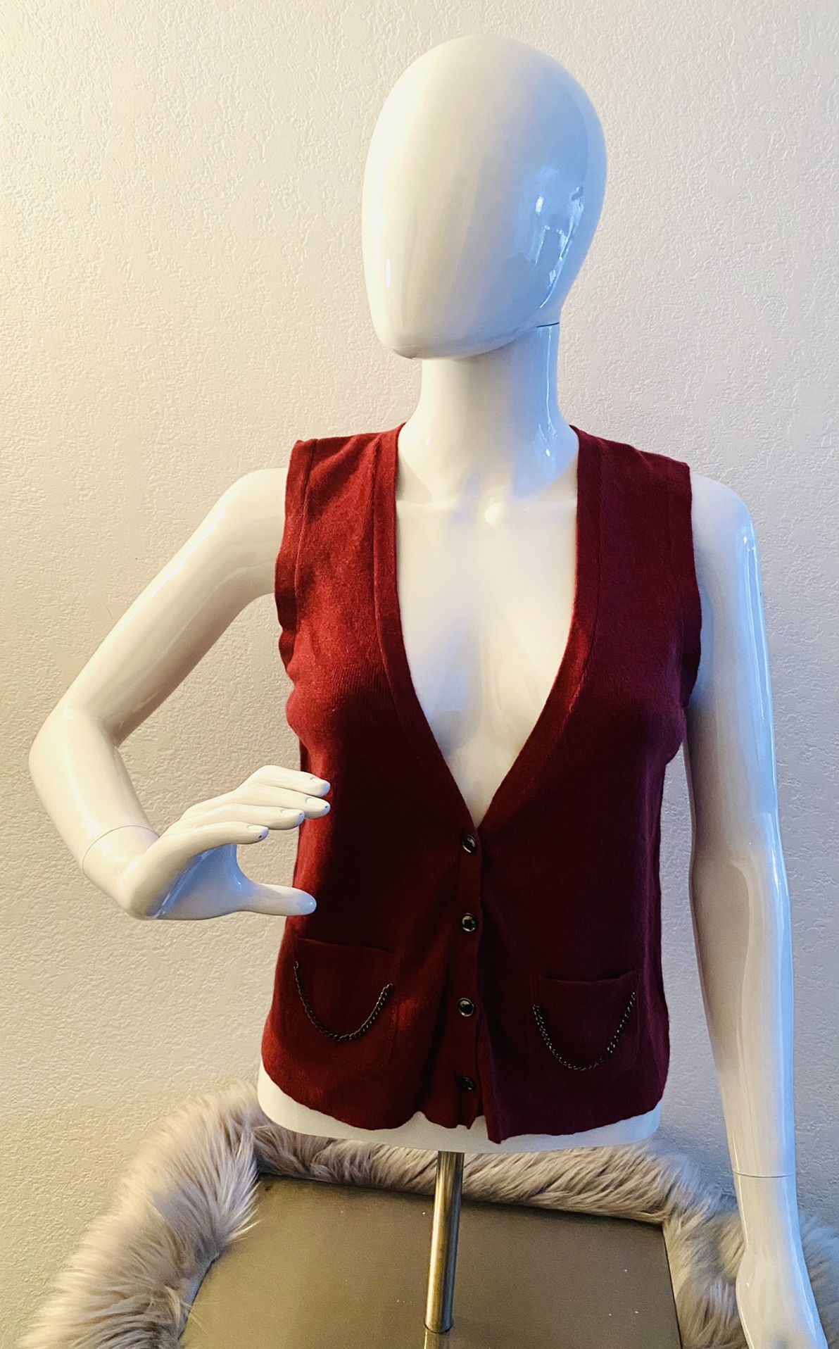 Banana Republic Burgundy Button Up Vest With Chain Detail Top