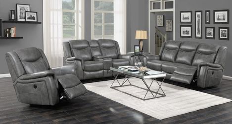 Brand New 2 Piece Grey Reclining Sofa and Love Seat