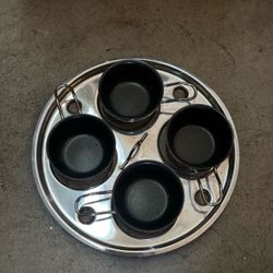 Fondue or Steamer Pot Rack with Mini Pots Pans Bowls