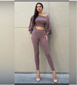 Ribbed Knit Crop Top and Leggings Set 1X
