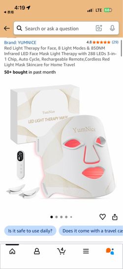YumNice Red Light Therapy LED Face Mask | 8 Light Modes & 850nm Infrared
