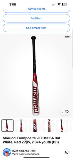 Marucci Composite -10 USSSA Bat White, Red 29|19, 2 3/4 youth (t21)