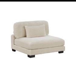 Benjara Rix 45 inch Modular Armless Chair, Corduroy Fabric, Wood Legs, Beige and Black